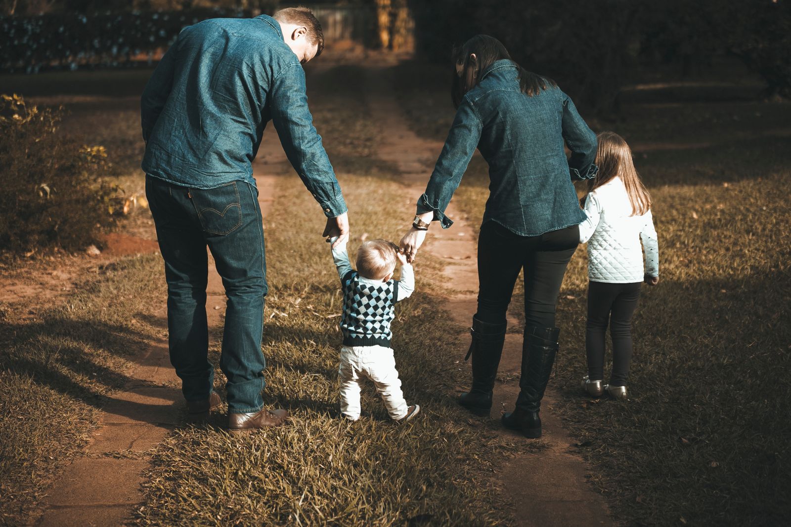 Family walking together after child custody agreement